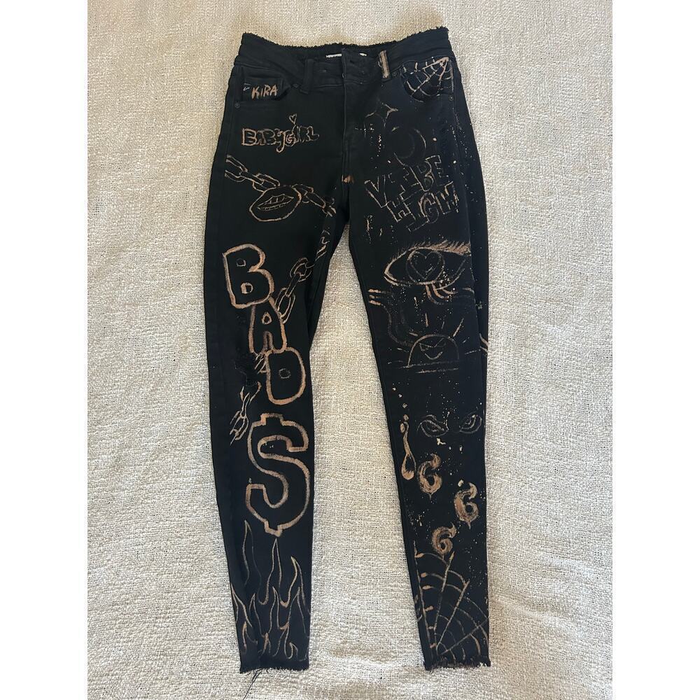 Kancan All Over Graffiti Art Black‎ Skinny Jeans Size 7/27